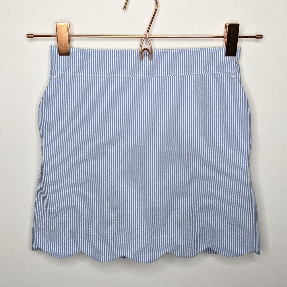 Girls Light Blue Seersucker Scallop Hem Skort